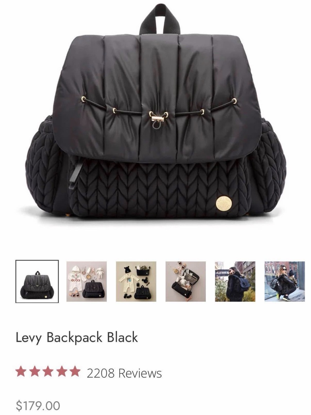 Happ- Levy Quilted Black Backpack Diaper Bag